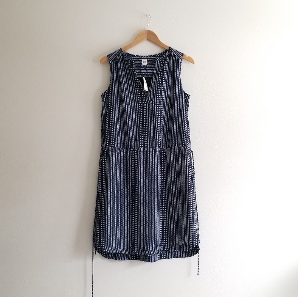Gap Indigo Patterned Drawstring Sleeveless Dress
